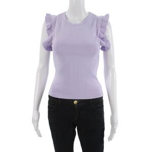 Gab kate Women Purple Cotton Crew Neck Sleeveless Solid T-Shirt Size S